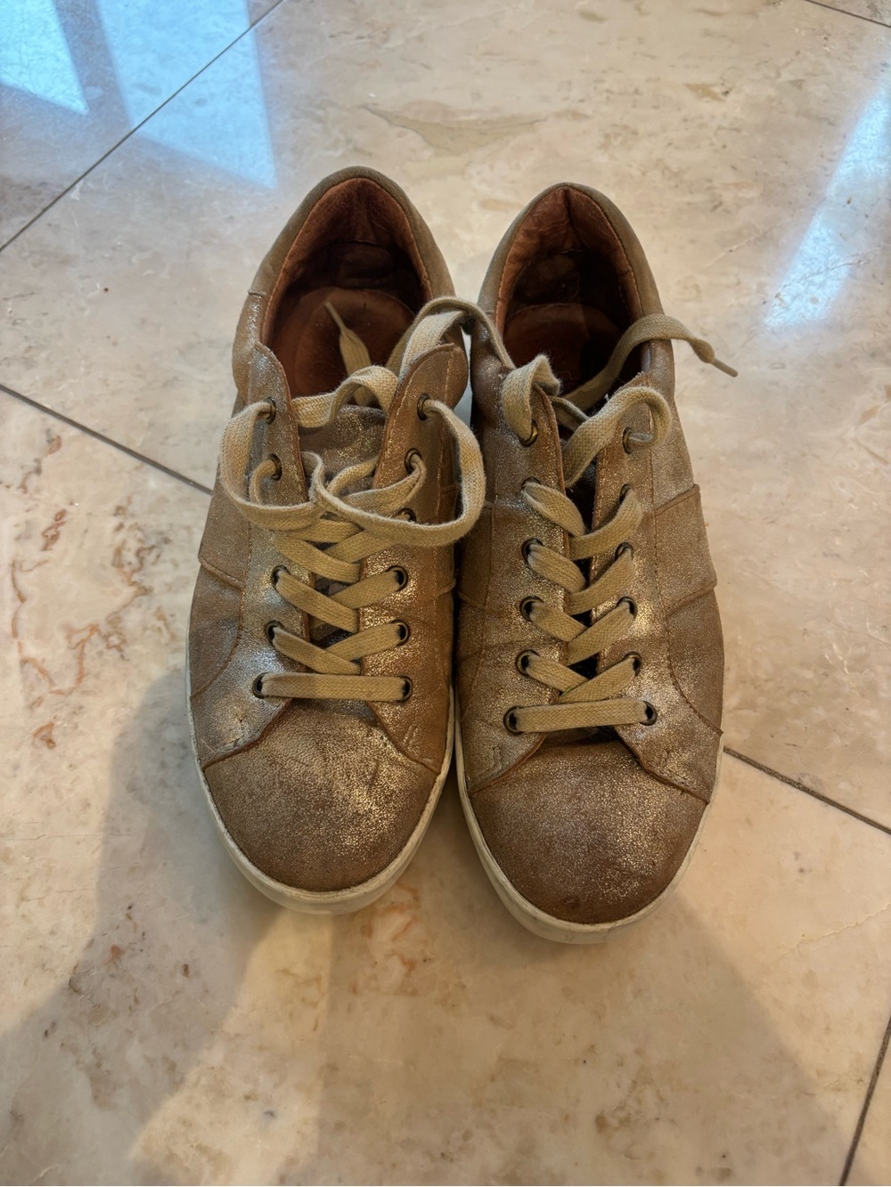 Joie Metallic Golden Low-Top Lace-Up Sneakers